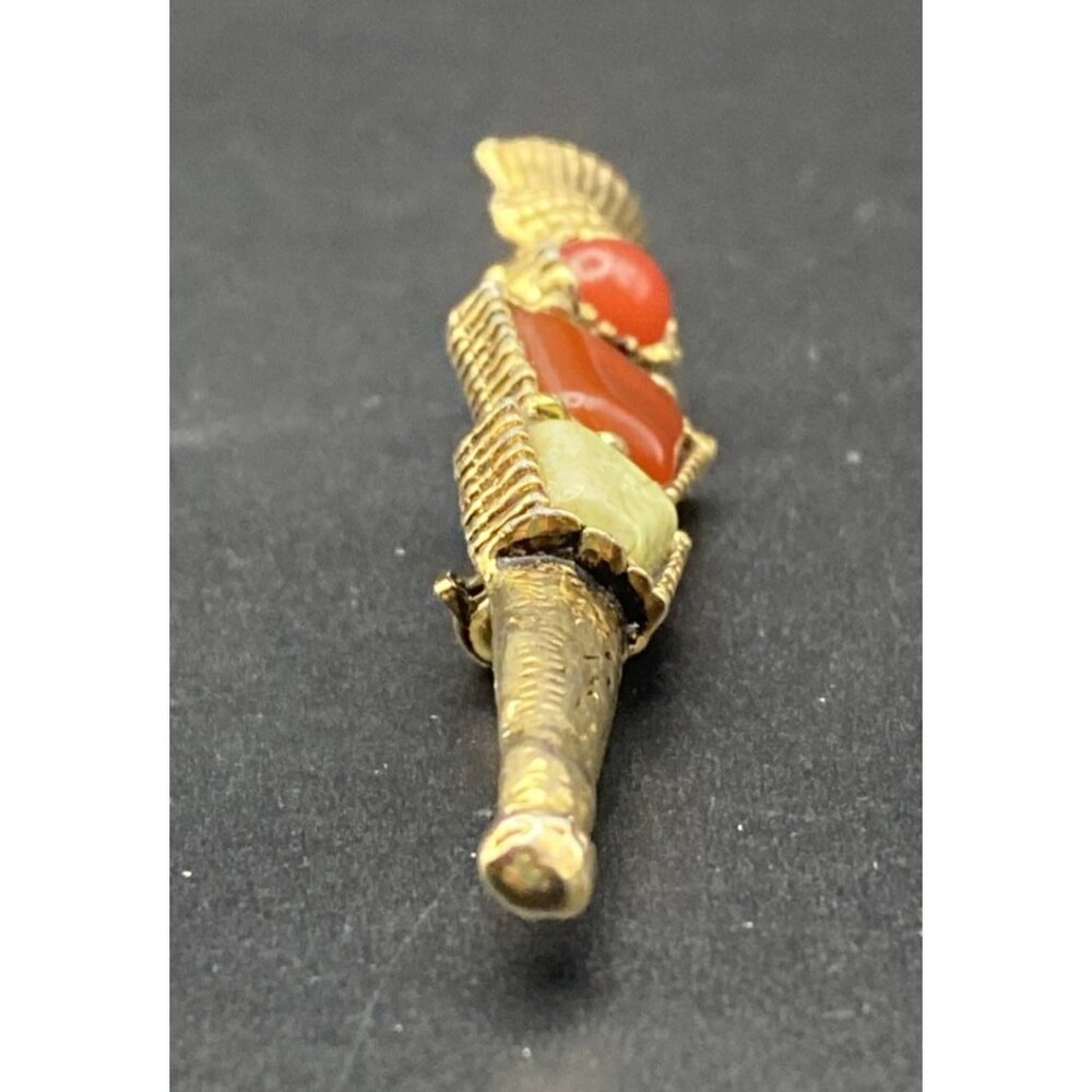 Vintage Scottish Style Thistle Dirk Kilt Pin Brooch Gold Tone Faux Agate 3" - Picture 6 of 7